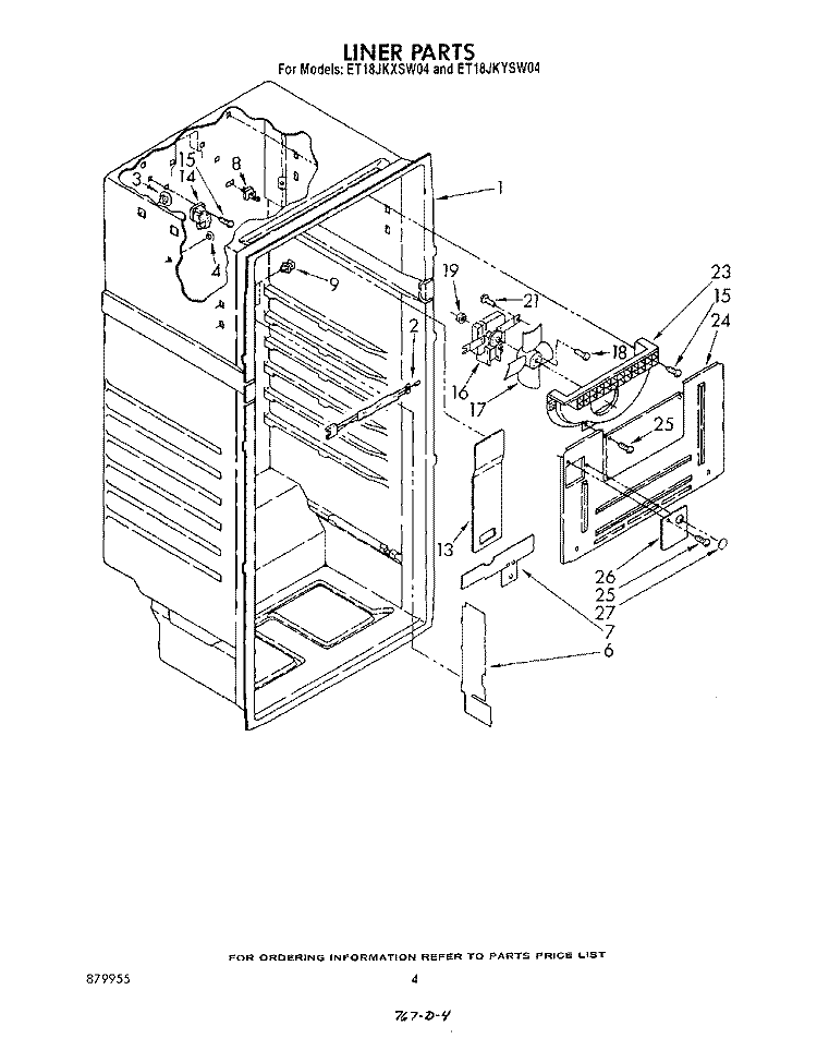 LINER Diagram and Parts List for ET18JKYSG04  Whirlpool Refrigerator