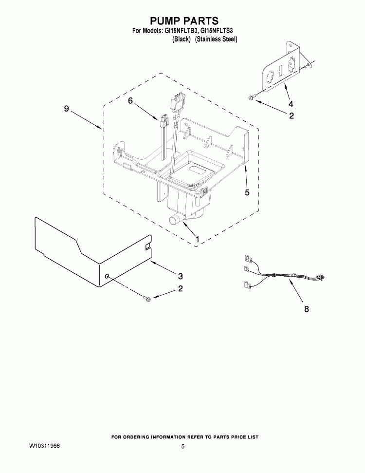 PUMP PARTS Diagram and Parts List for GI15NFLTS3  Whirlpool Ice Maker