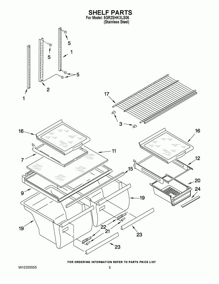 SHELF PARTS Diagram and Parts List for 5GR2SHKXLS06  Whirlpool Refrigerator