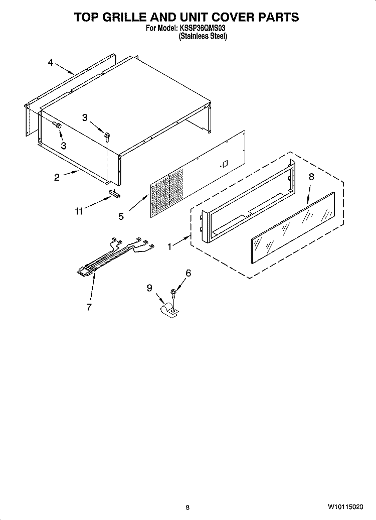 TOP GRILLE AND UNIT COVER PARTS Diagram and Parts List for KSSP36QMS03  KitchenAid Refrigerator