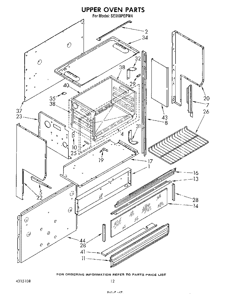 UPPER OVEN Diagram and Parts List for SE960PEPW4  Whirlpool Range
