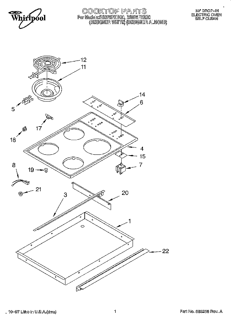 COOKTOP Diagram and Parts List for RS675PXEZ0  Whirlpool Range