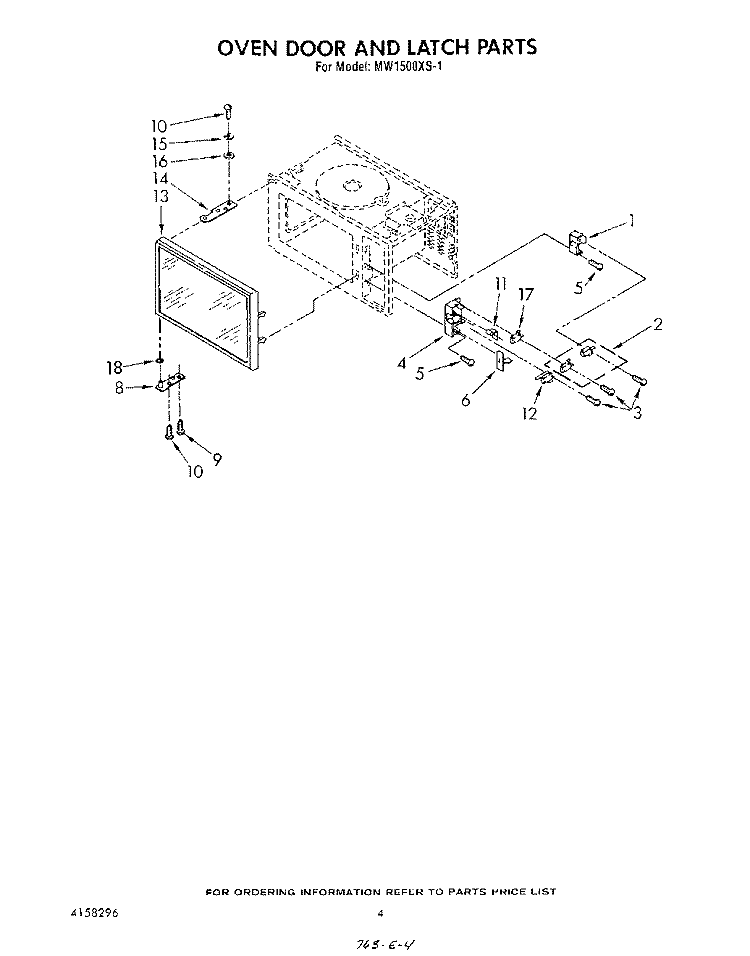 OVEN DOOR AND LATCH Diagram and Parts List for MW1500XS1  Whirlpool Microwave