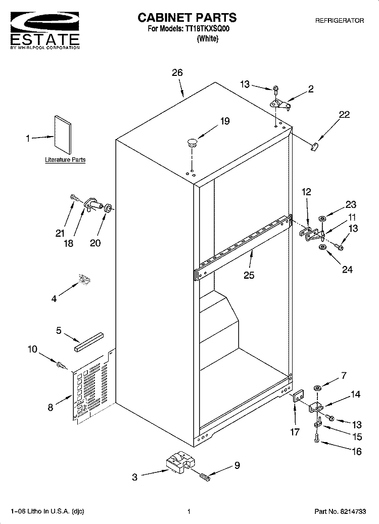 CABINET PARTS Diagram and Parts List for TT18TKXSQ00  Estate Refrigerator