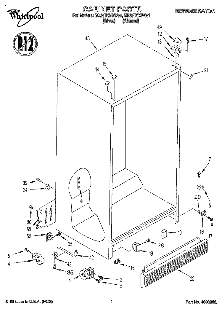 CABINET Diagram and Parts List for ED20TKXDN01  Whirlpool Refrigerator