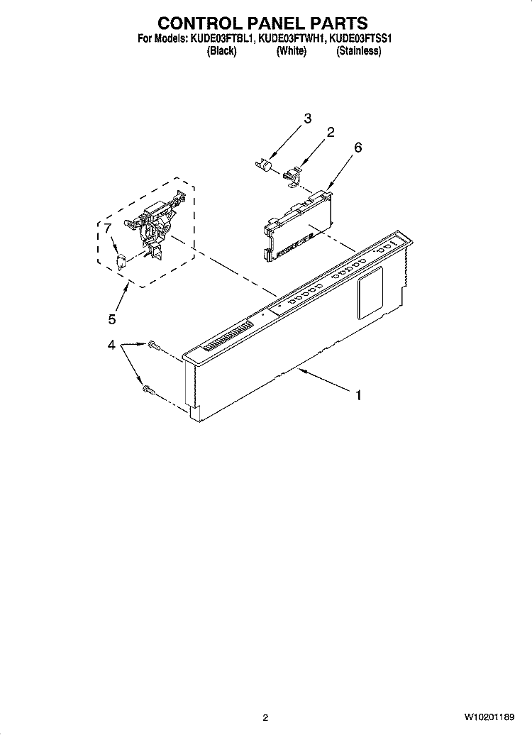 CONTROL PANEL PARTS Diagram and Parts List for KUDE03FTBL1  KitchenAid Dishwasher