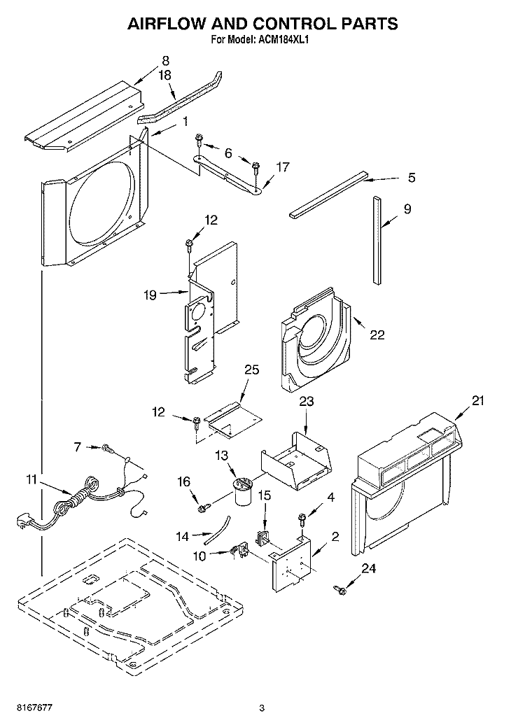 AIRFLOW AND CONTROL PARTS Diagram and Parts List for ACM184XL1  Whirlpool Air Conditioner