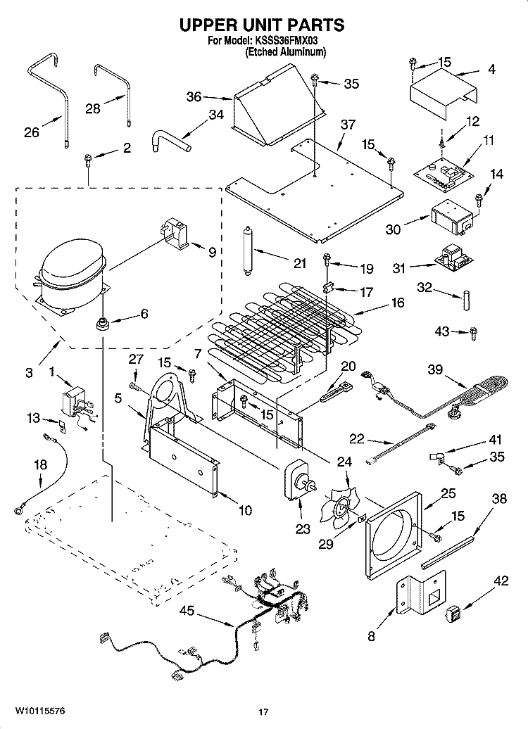 UPPER UNIT PARTS Diagram and Parts List for KSSS36FMX03  KitchenAid Refrigerator