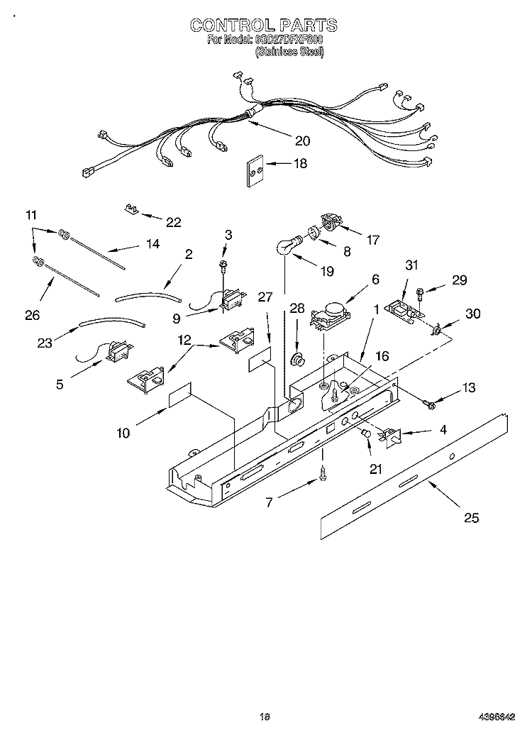 CONTROL Diagram and Parts List for 6GD27DFXFS00  Whirlpool Refrigerator