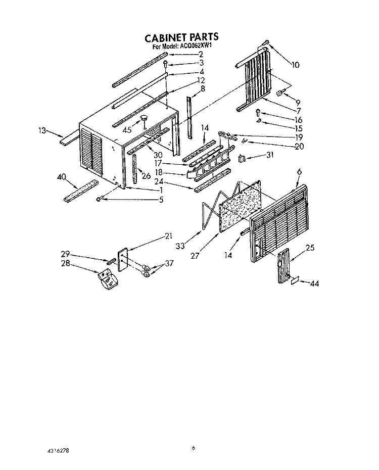 CABINET Diagram and Parts List for ACQ062XW1  Whirlpool Air Conditioner