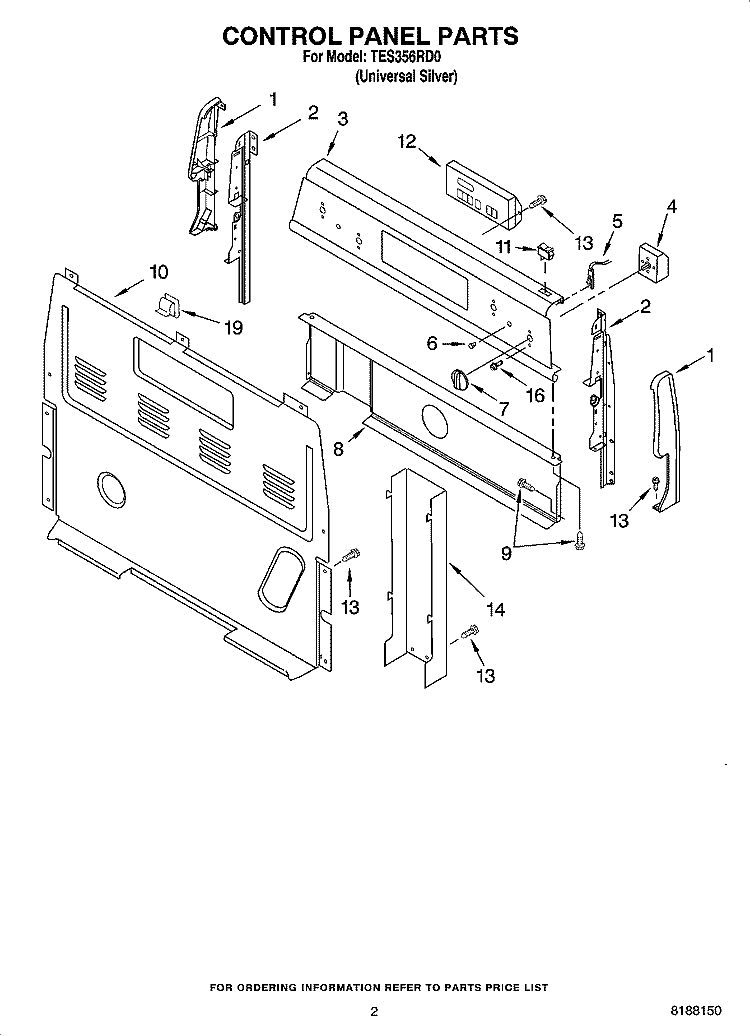 CONTROL PANEL PARTS Diagram and Parts List for TES356RD0  Estate Range