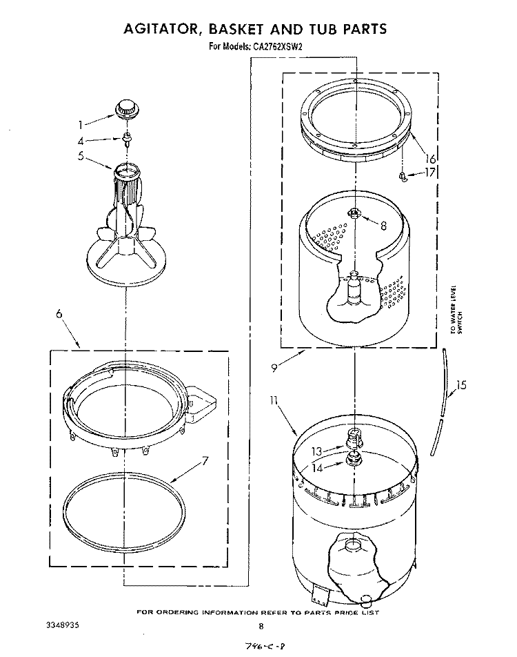 AGITATOR, BASKET AND TUB Diagram and Parts List for CA2762XSW2  Whirlpool Washer