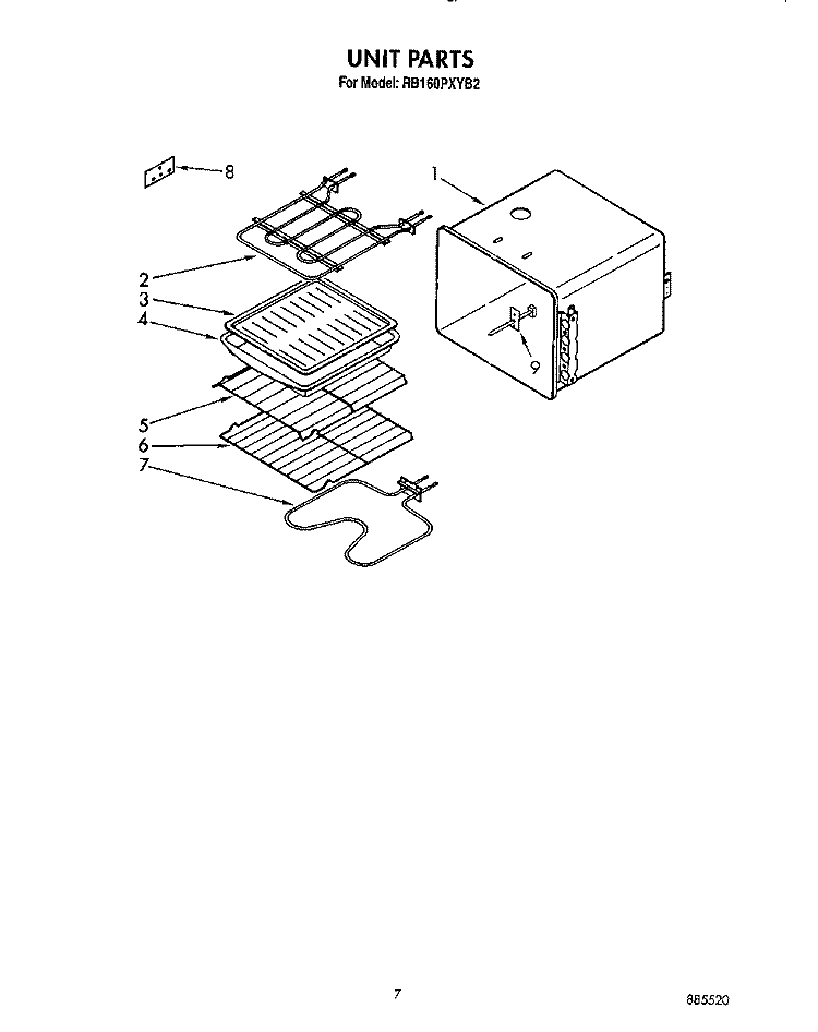 UNIT Diagram and Parts List for RB160PXYQ2  Whirlpool Wall Oven