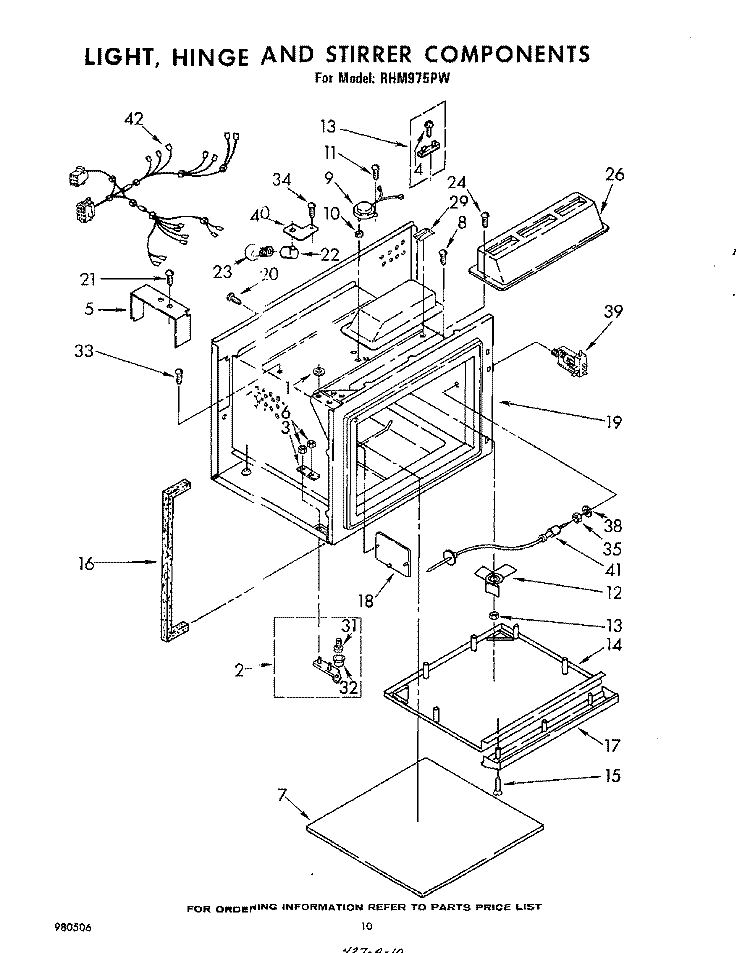 LIGHT, HINGE AND STIRRER Diagram and Parts List for RHM975PW  Whirlpool Range