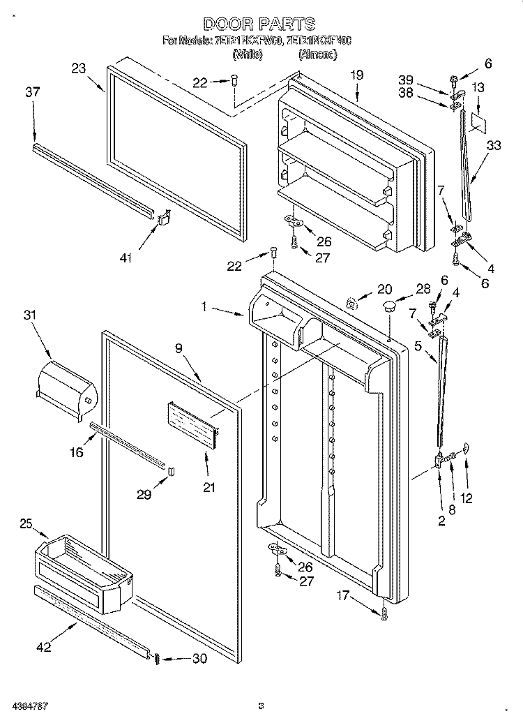 DOOR Diagram and Parts List for 7ET21PKXFW00  Whirlpool Refrigerator