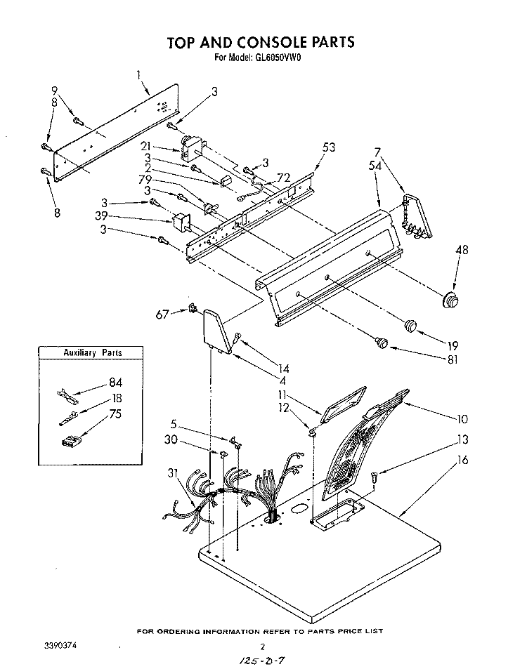 CABINET Diagram and Parts List for GL6050VL0  Roper Dryer
