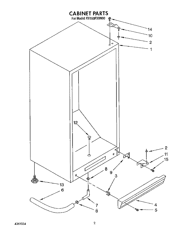 CABINET Diagram and Parts List for EV150FXXN00  Whirlpool Freezer