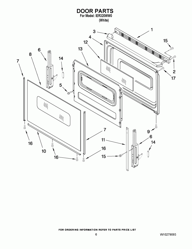 DOOR PARTS Diagram and Parts List for IER320WW0  Inglis Range