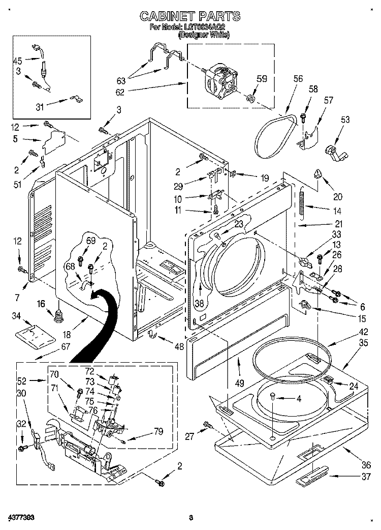 CABINET Diagram and Parts List for LGT6634AQ2  Whirlpool Dryer