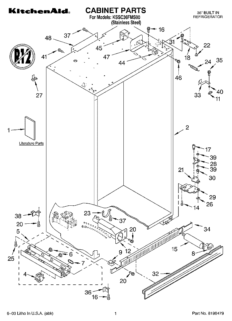 CABINET PARTS Diagram and Parts List for KSSC36FMS00  KitchenAid Refrigerator