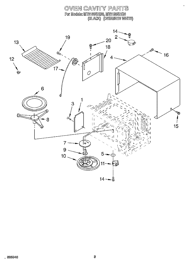 OVEN CAVITY Diagram and Parts List for MT3185SHB0  Whirlpool Microwave