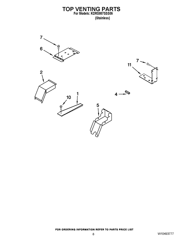 TOP VENTING PARTS Diagram and Parts List for KDRS807SSS05  KitchenAid Range