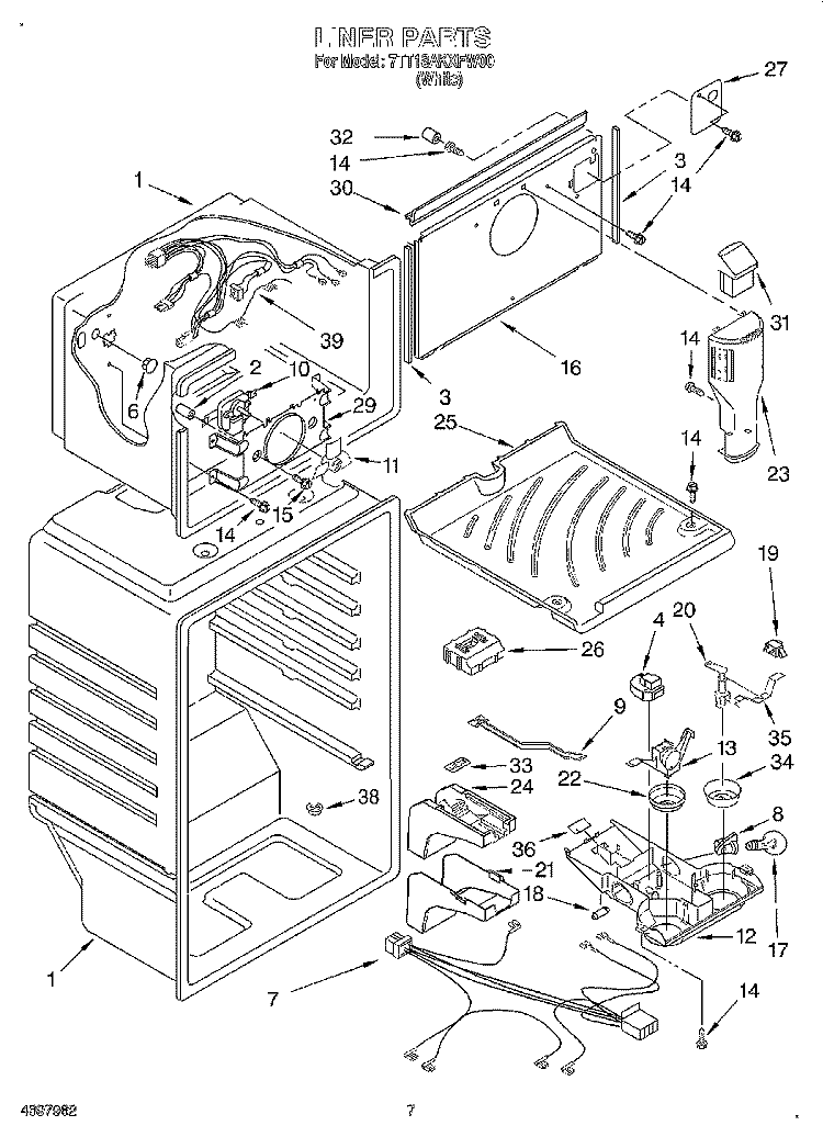 LINER Diagram and Parts List for 7TT18AKXFW00  Whirlpool Refrigerator