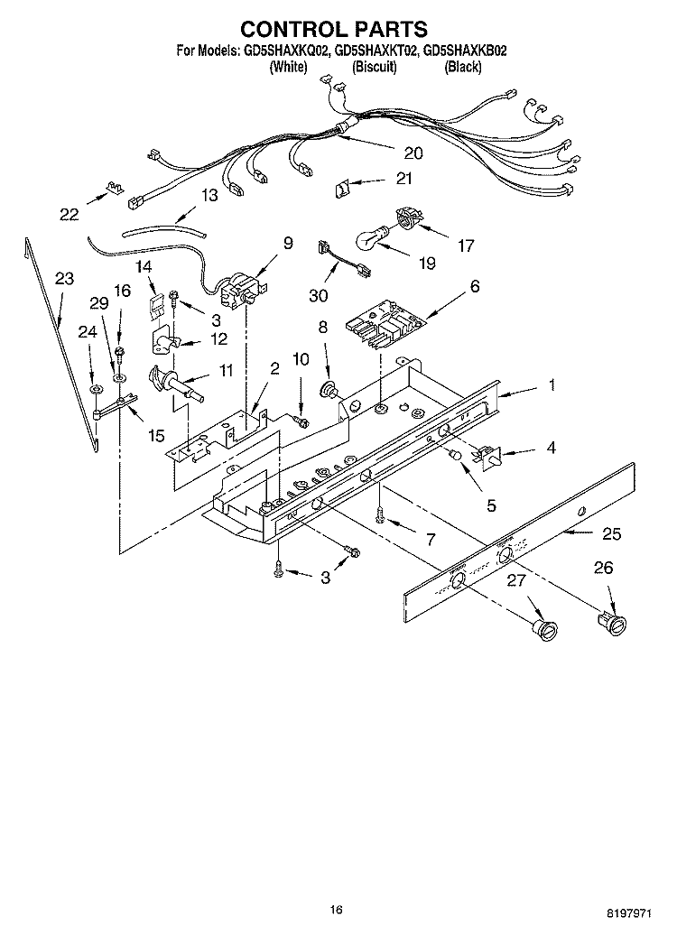 CONTROL Diagram and Parts List for GD5SHAXKT02  Whirlpool Refrigerator
