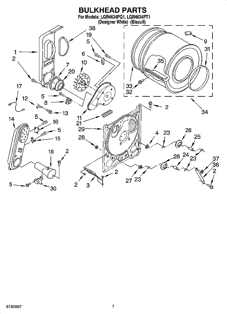 BULKHEAD PARTS, OPTIONAL PARTS (NOT INCLUDED) Diagram and Parts List for LGR4634PQ1  Whirlpool Dryer