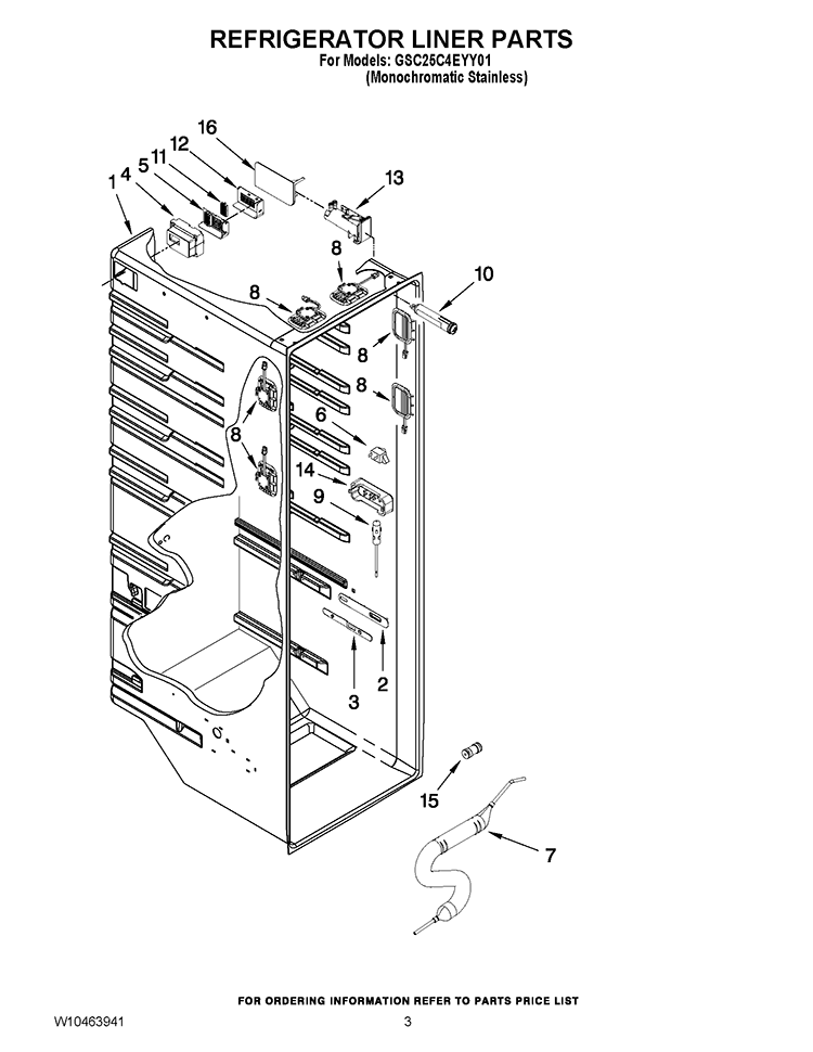 REFRIGERATOR LINER PARTS Diagram and Parts List for GSC25C4EYY01  Whirlpool Refrigerator