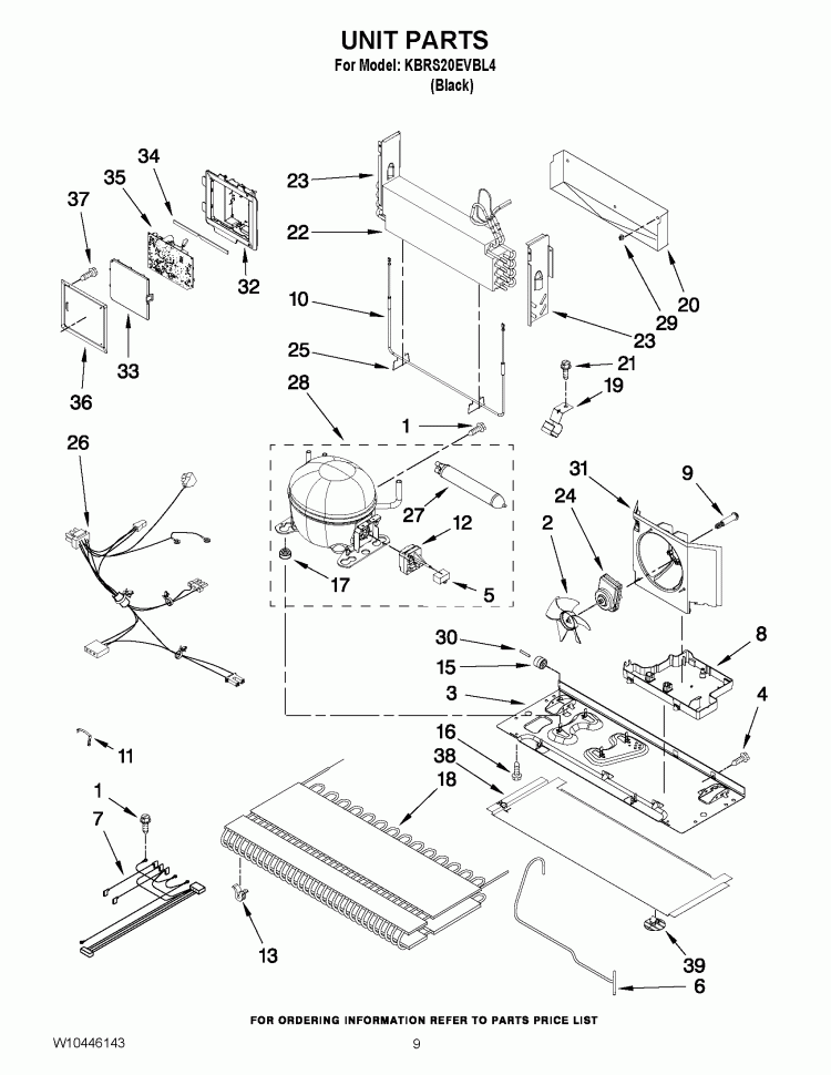 UNIT PARTS Diagram and Parts List for KBRS20EVBL4  KitchenAid Refrigerator