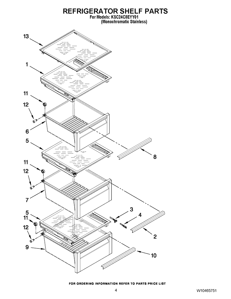 REFRIGERATOR SHELF PARTS Diagram and Parts List for KSC24C8EYY01  KitchenAid Refrigerator