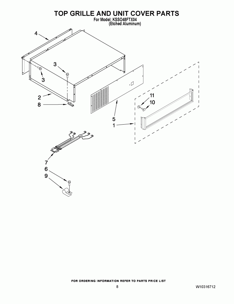 TOP GRILLE AND UNIT COVER PARTS Diagram and Parts List for KSSO48FTX04  KitchenAid Refrigerator