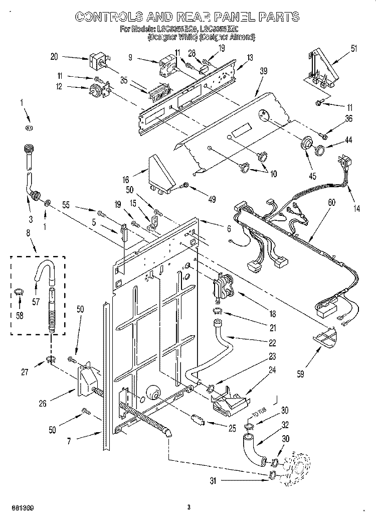 CONTROLS AND REAR PANEL Diagram and Parts List for LSC9355EQ0  Whirlpool Washer