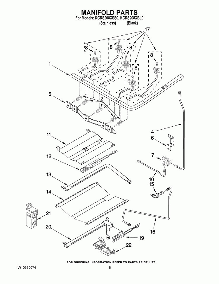 MANIFOLD PARTS Diagram and Parts List for KGRS208XBL0  KitchenAid Range