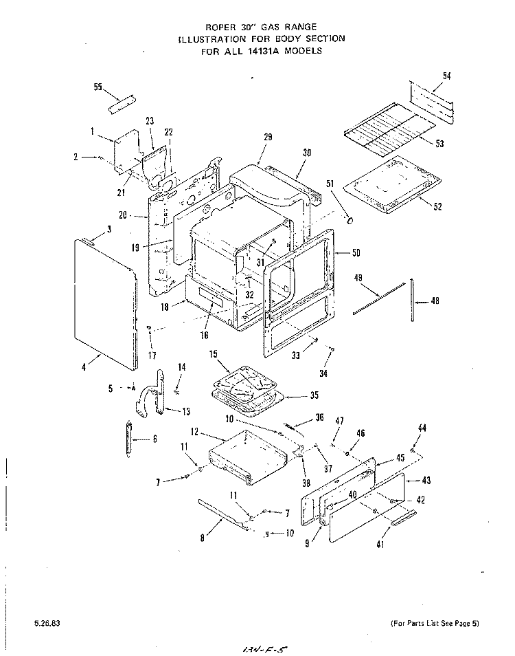 BODY Diagram and Parts List for 1413W1A  Roper Range