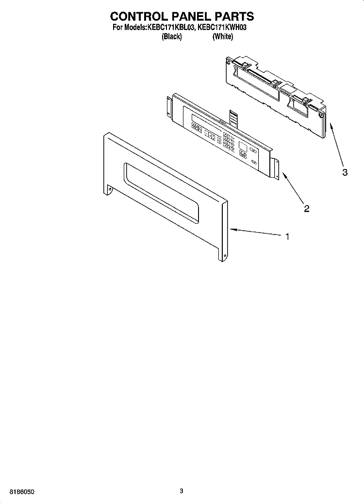 CONTROL PANEL PARTS Diagram and Parts List for KEBC171KBL03  KitchenAid Wall Oven