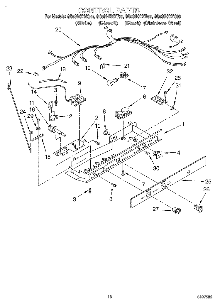 CONTROL Diagram and Parts List for GS5SHGXKQ00  Whirlpool Refrigerator