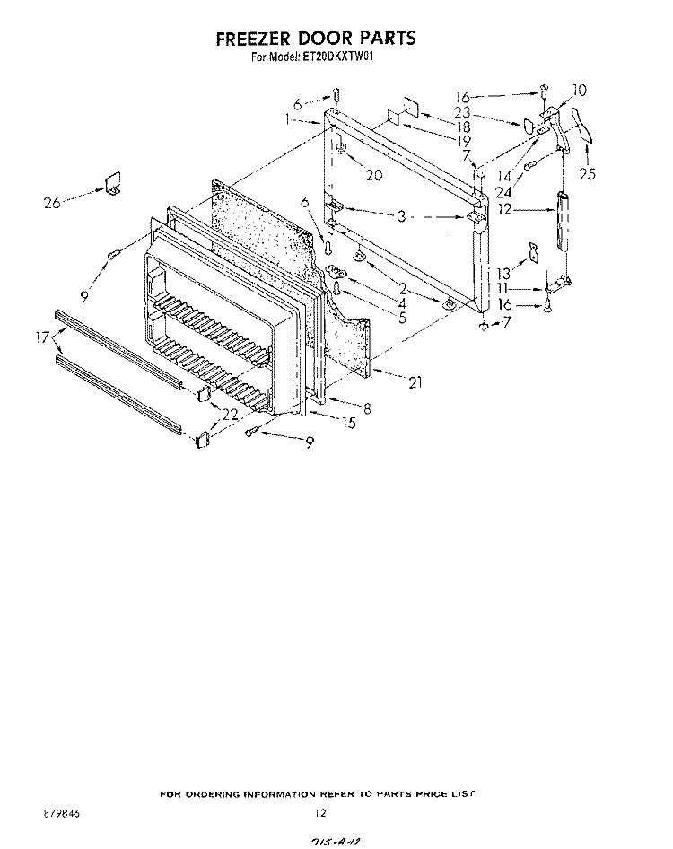 FREEZER DOOR Diagram and Parts List for ET20DKXTG01  Whirlpool Refrigerator