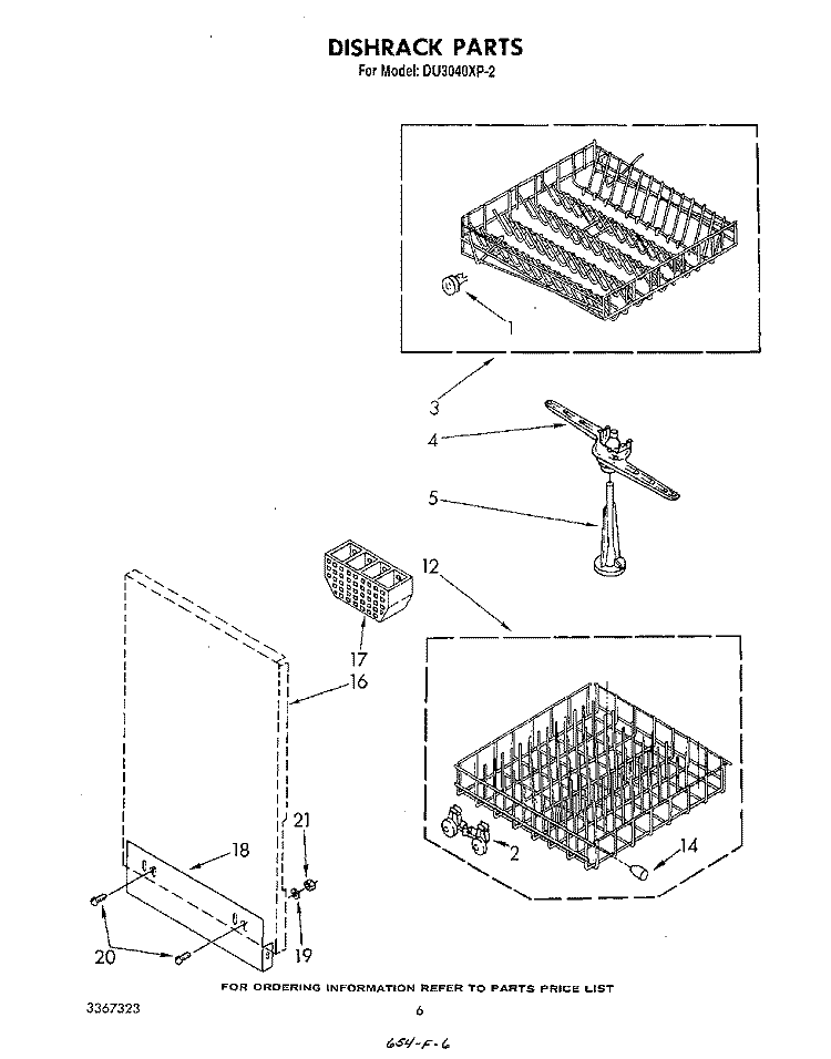 DISHRACK Diagram and Parts List for DU3040XP2  Whirlpool Dishwasher