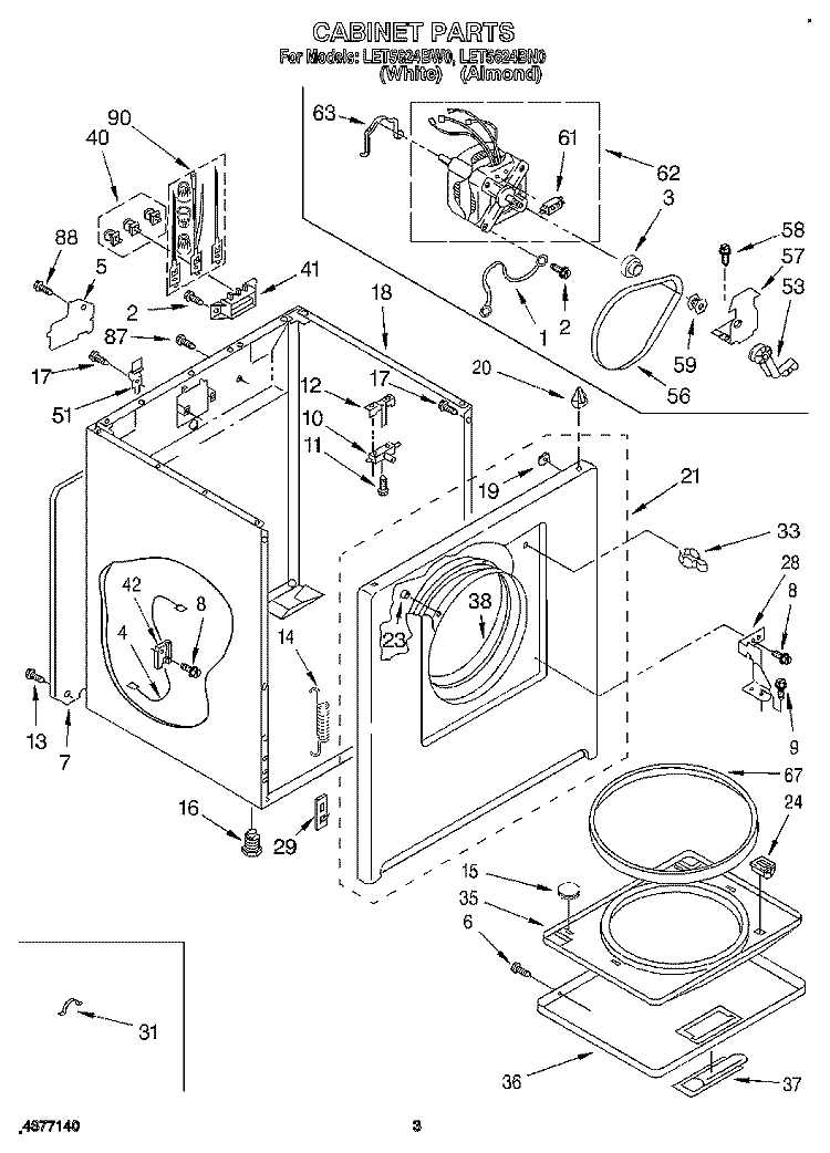SECTION Diagram and Parts List for LET5624BW0  Whirlpool Dryer