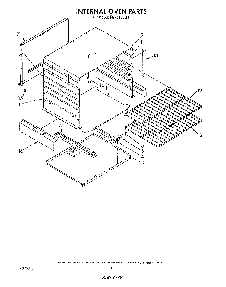 INTERNAL OVEN Diagram and Parts List for FGP210VL1  Whirlpool Range