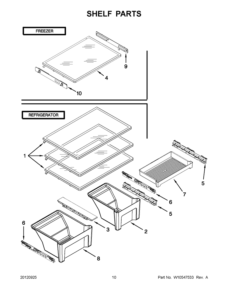 SHELF PARTS Diagram and Parts List for WRT1L1TZYS01  Whirlpool Refrigerator