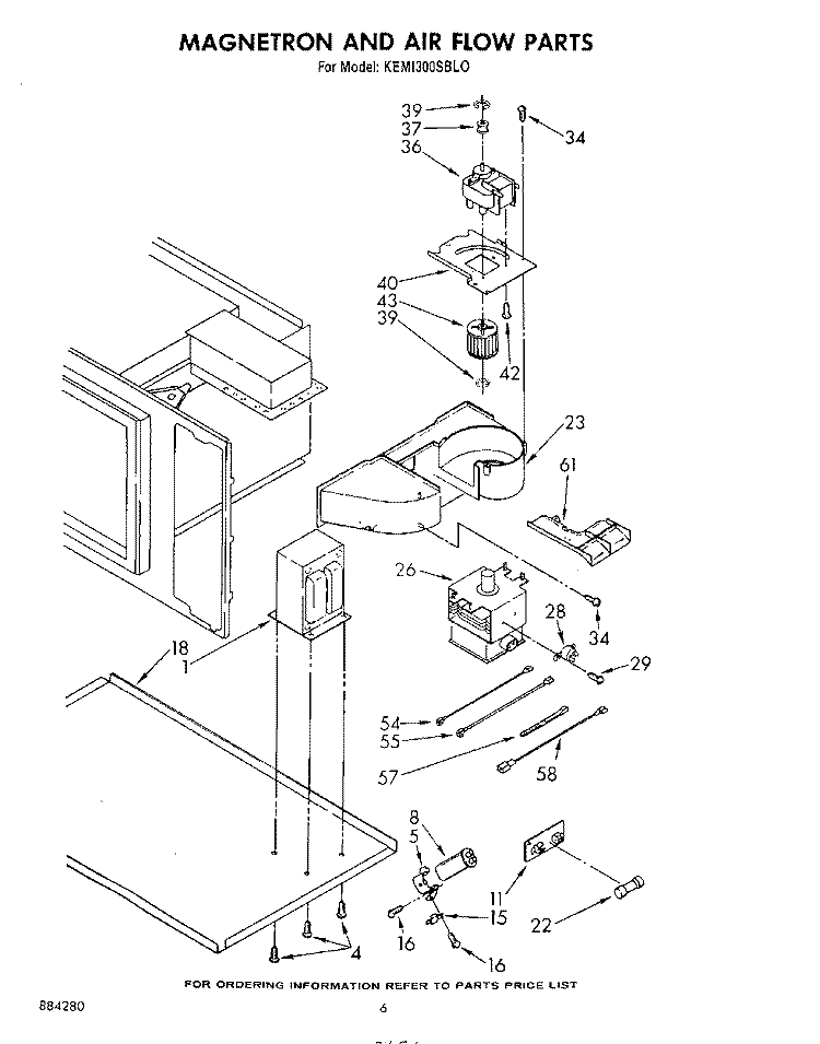 MAGNETRON AND AIR FLOW Diagram and Parts List for KEMI300SBL0  KitchenAid Microwave Oven Combo