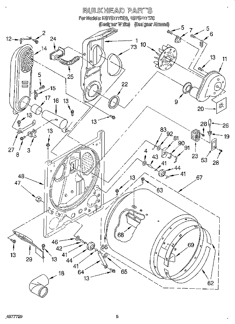 BULKHEAD Diagram and Parts List for KGYS777EQ0  KitchenAid Dryer