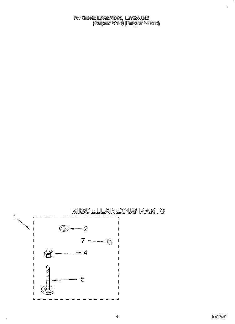 MISCELLANEOUS Diagram and Parts List for LSV9244DZ0  Whirlpool Washer