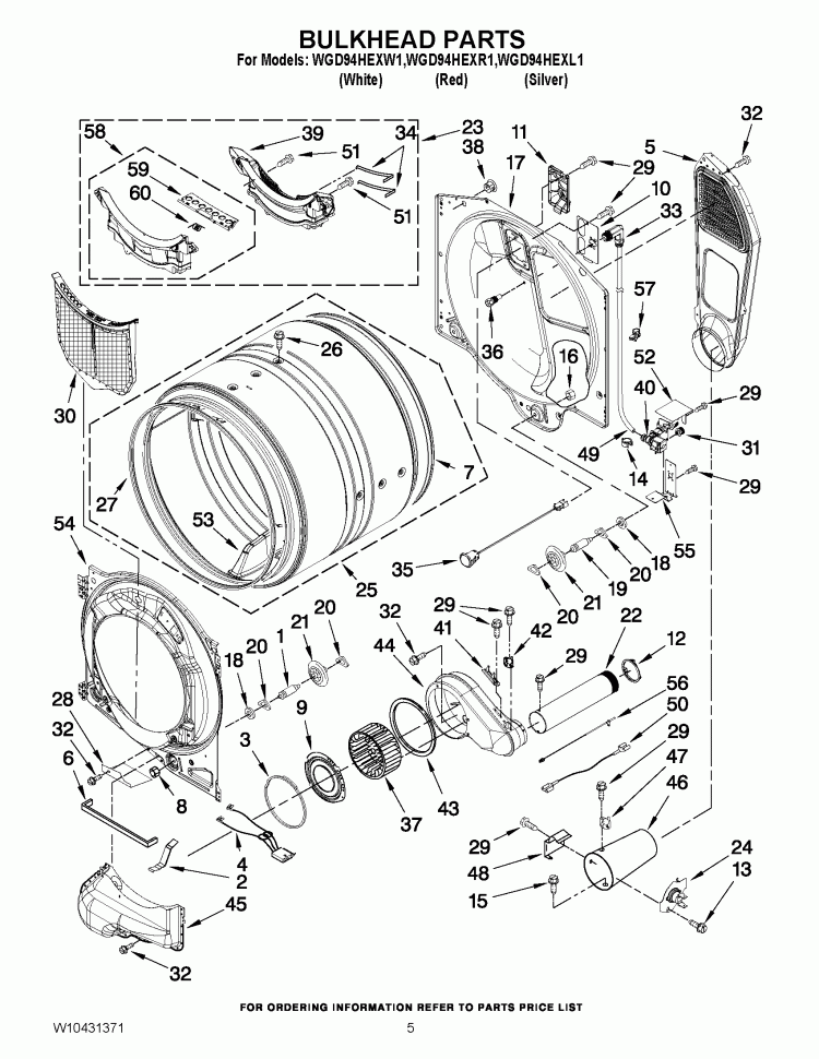 BULKHEAD PARTS Diagram and Parts List for WGD94HEXL1  Whirlpool Dryer