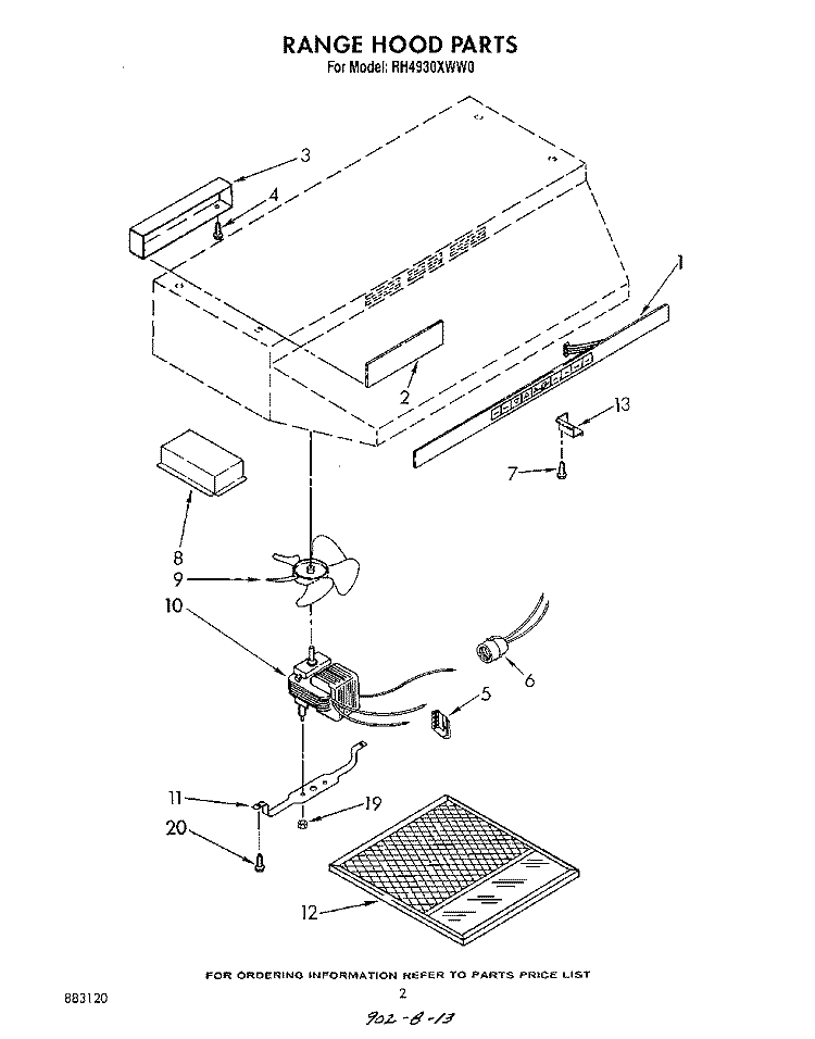 SECTION Diagram and Parts List for RH4930XWS0  Whirlpool Range Hood