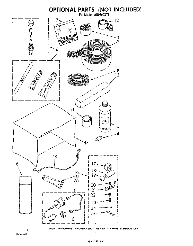 LIT/OPTIONAL Diagram and Parts List for AR0500XT0  Whirlpool Air Conditioner