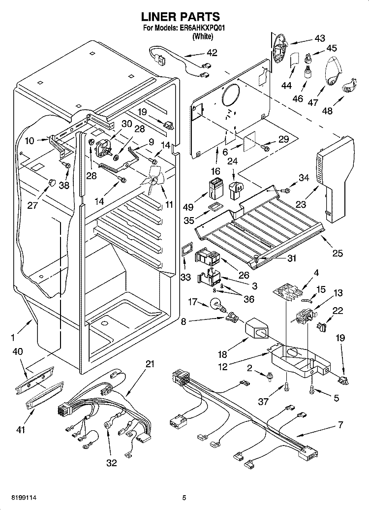 LINER PARTS Diagram and Parts List for ER6AHKXPQ01  Whirlpool Refrigerator